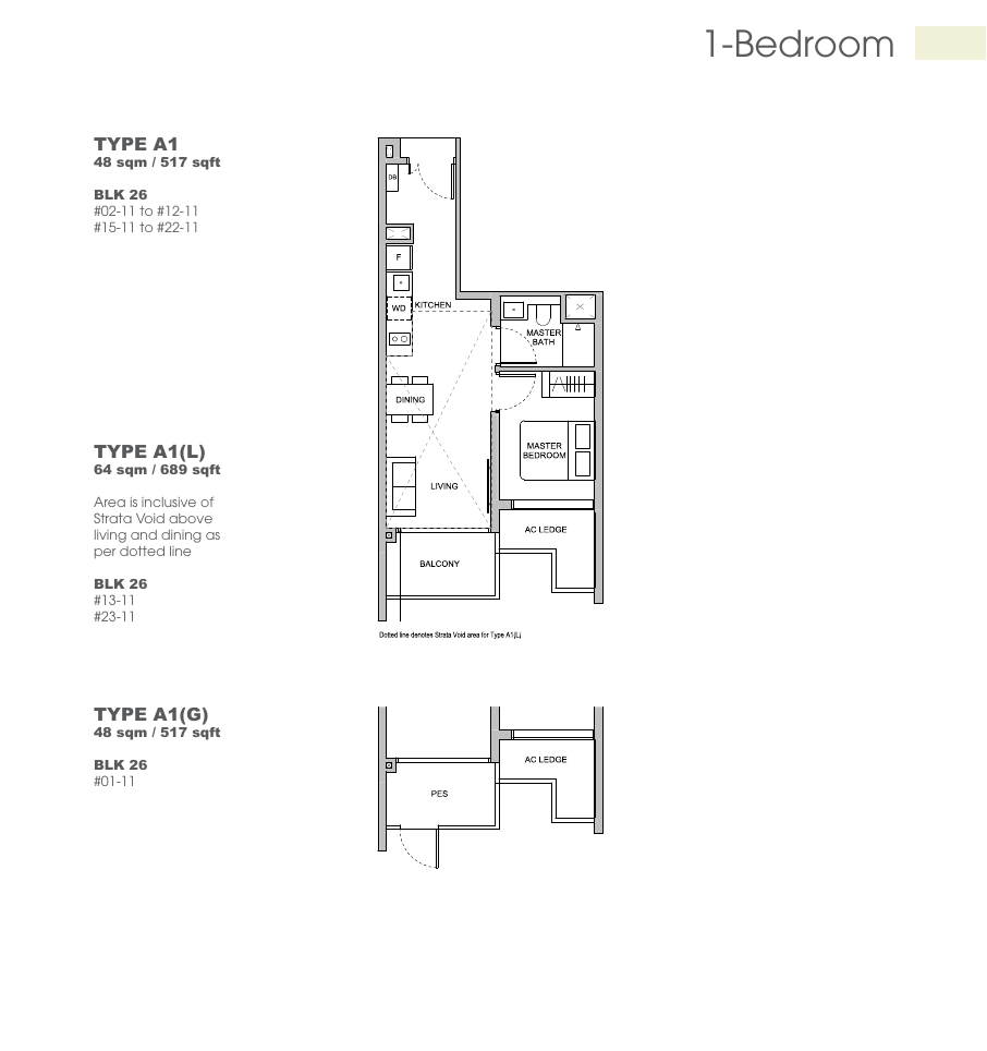1 Bedroom floor plan Type A1