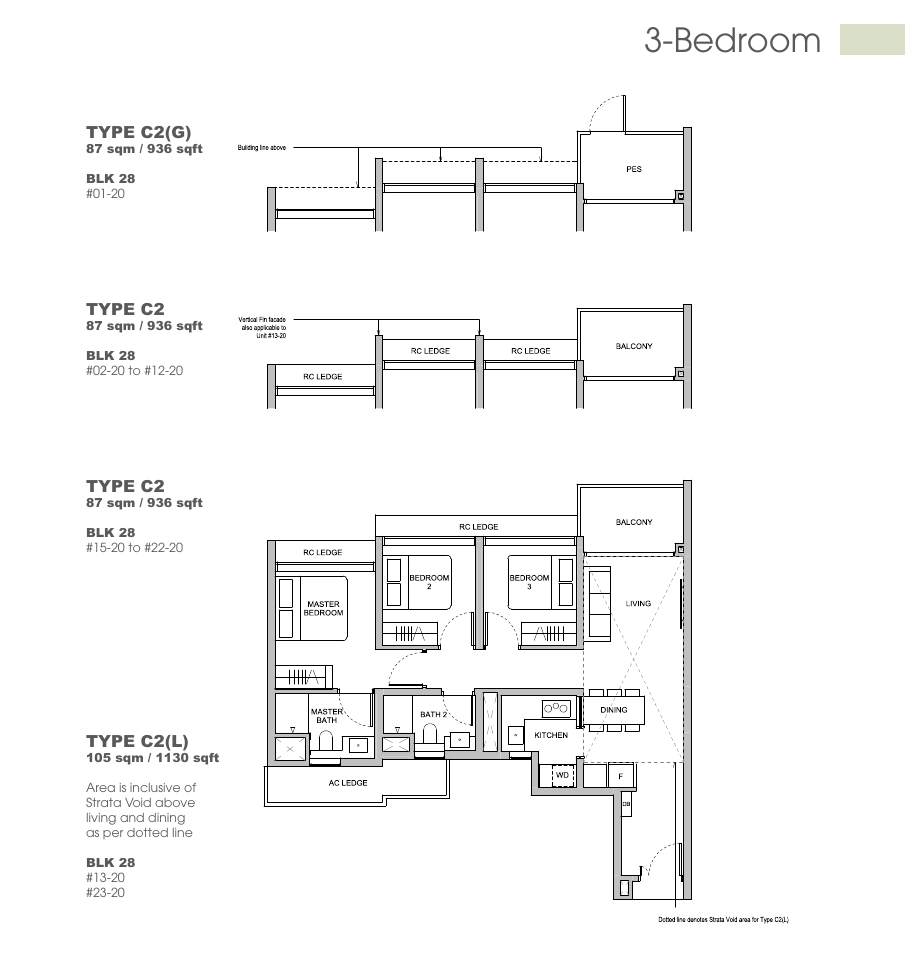3 Bedroom floor plan Types C2